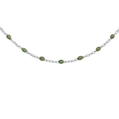 Collier en argent rhodié avec perles vertes 40+5cm