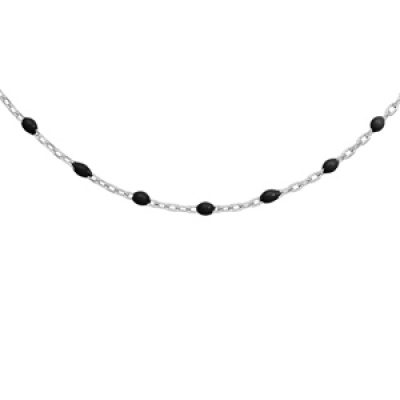 Collier en argent rhodié avec perles noires 40+5cm