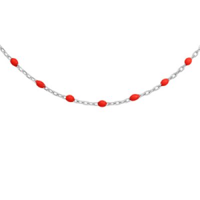 Collier en argent rhodié avec perles rouges 40+5cm