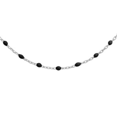 Sautoir en argent rhodié avec perles noires 60+10cm