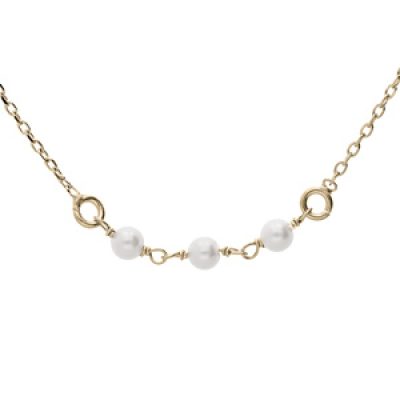 Collier en argent et dorure jaune chaîne avec perles blanches de synthèse 42+3cm
