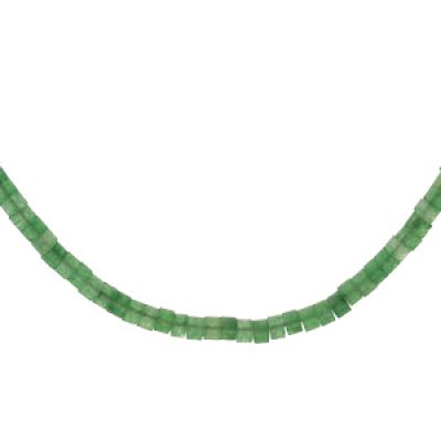 Collier en argent rhodié rondelles pierre Jade vert véritable 40+5cm