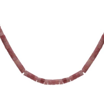 Collier en argent rhodié rondelles pierre Rodonite rose véritable 40+5cm
