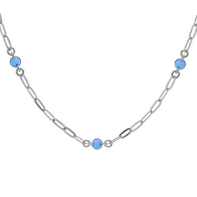 Collier en argent rhodié petite maille rectangulaire avec perles bleues foncé 38+5cm