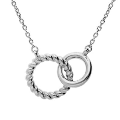 Collier en argent rhodié chaîne avec double anneaux entremelés lisse et torsade 40+4cm
