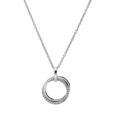 Collier en argent rhodié chaîne avec pendentif double cercle 40+4cm