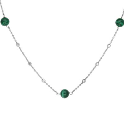 Collier en argent rhodié avec perles de Malachites véritable 42+3cm
