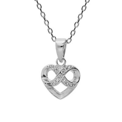Collier en argent rhodié chaîne avec pendentif coeur et infini oxydes blancs sertis 40+5cm