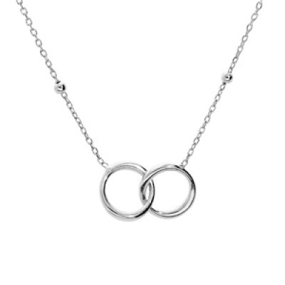 Collier en argent rhodié chaîne avec pendentif double cercle entremélé 40+5cm