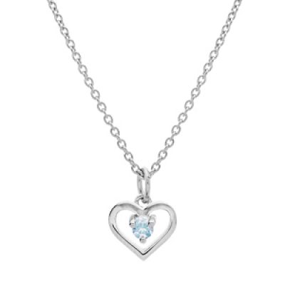 Collier en argent platiné chaîne avec pendentif coeur et oxyde bleu ciel 35+5cm
