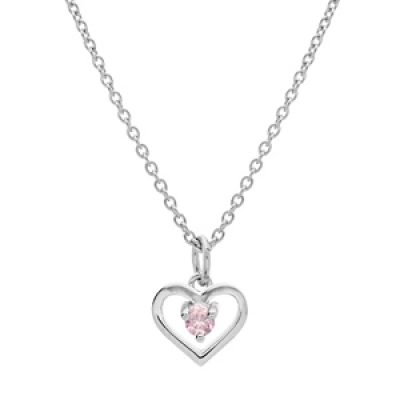 Collier en argent platiné chaîne avec pendentif coeur et oxyde rose 35+5cm