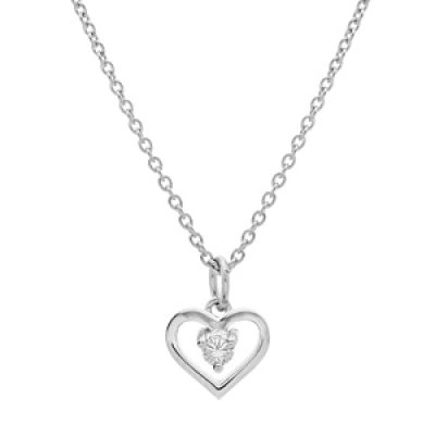 Collier enfant en argent platiné chaîne avec pendentif coeur et oxyde blanc 35+5cm