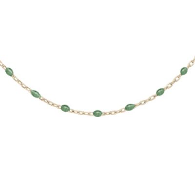 Collier en argent et dorure jaune chaîne avec perles vert fluo 40+5cm
