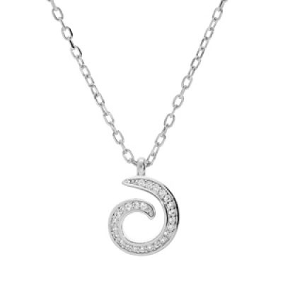 Collier en argent rhodié chaîne avec pendentif spirale pavée d'oxydes blancs sertis 40+5cm