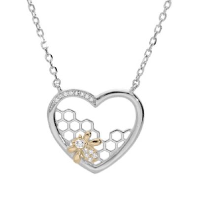 Collier en argent rhodié chaîne avec coeur et motif abeille 40+3cm