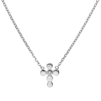 Collier en argent rhodié chaîne avec pendentif croix et oxyde blanc serti 38+4cm