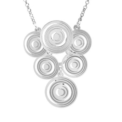 Collier en argent rhodié chaîne avec pendentif multi cercles 40+5cm