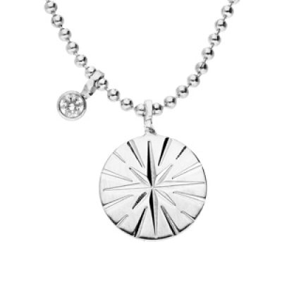 Collier en argent rhodié chaîne boule avec pendentif étoile et oxyde blanc 42+3cm