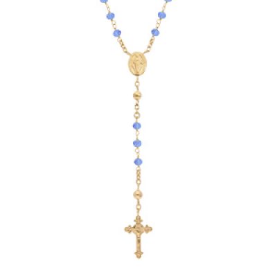 Collier en argent et dorure jaune chapelet avec perles en verre facette bleu 50+5cm