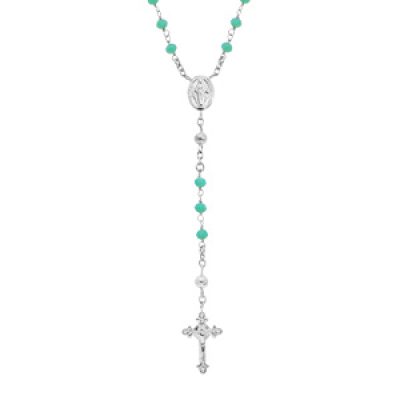 Collier en argent rhodié chapelet avec perles en verre facette turquoise 50+5cm