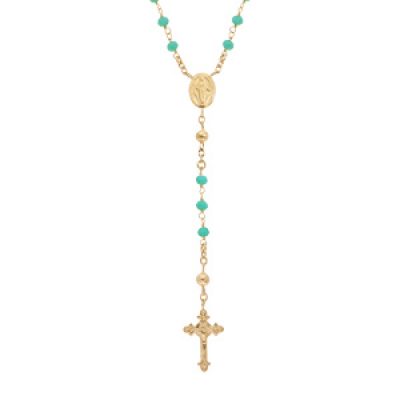 Collier en argent et dorure jaune chapelet avec perles en verre facette turquoise 50+5cm