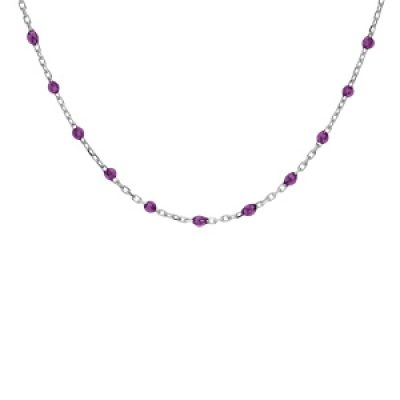 Collier en argent rhodié chaîne avec olives couleur violet transparent 40+5cm