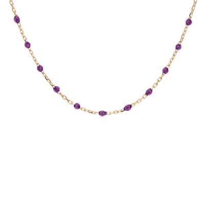 Collier en argent et dorure jaune chaîne avec olives couleur violet transparent 40+5cm