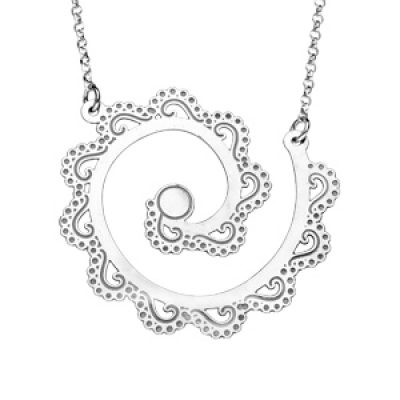 Collier en argent rhodié ethnique motif spirale avec vagues ajourées 40+5cm