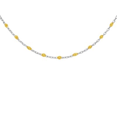 Collier en argent rhodié chaîne avec olives jaunes translucide 40+5cm