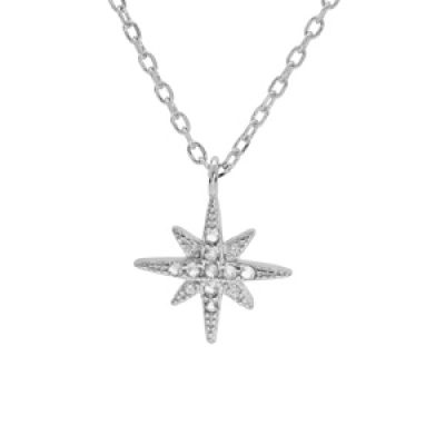 Collier en argent rhodié chaîne avec pendentif étoile ornée d'oxydes blancs sertis 40+4cm