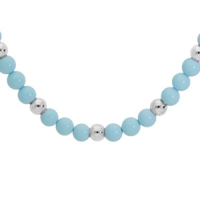 Collier en argent rhodié maille rectangulaire et chute de perles bleues 42+3cm