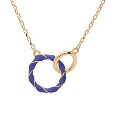 Collier en argent doré chaîne avec pendentif 2 anneaux bleu et lisse 42+3cm