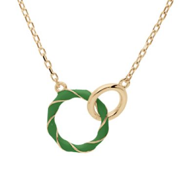 Collier en argent doréchaîne avec pendentif 2 anneaux vert et lisse 42+3cm