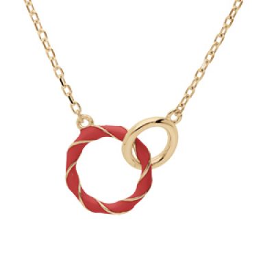 Collier en argent doré chaîne avec pendentif 2 anneaux rouge et lisse 42+3cm