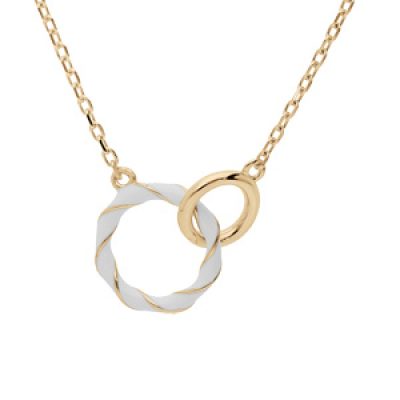 Collier en argent doré chaîne avec pendentif 2 anneaux blanc et lisse 42+3cm