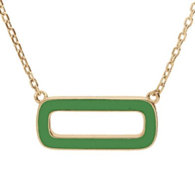 Collier en argent doré chaîne avec pendentif rectangulaire couleur verte 42+3cm