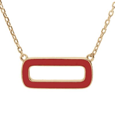Collier en argent doré chaîne avec pendentif rectangulaire couleur rouge 42+3cm