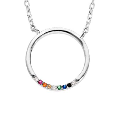 Collier en argent rhodié cercle avec rail de pierres multi couleurs 42+3cm