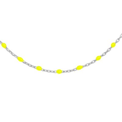 Collier en argent rhodié chaîne avec olives couleur jaune fluo 40+5cm