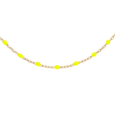 Collier en argent et dorure jaune chaîne avec olives couleur jaune fluo 40+5cm
