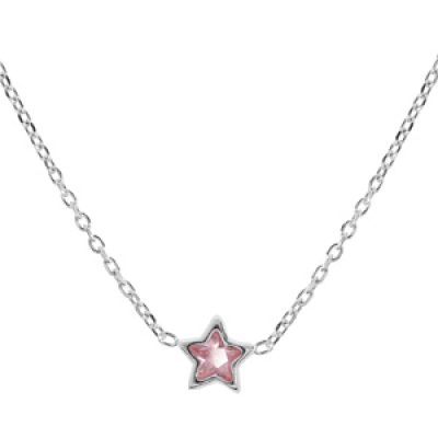 Collier enfant en argent rhodié chaîne avec pendentif étoile et oxyde rose sertis 37+3cm