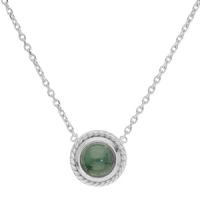 Collier en argent rhodié chaîne avec pendentif de Jade verte ronde véritable 37