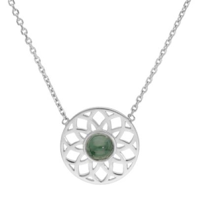 Collier en argent rhodié chaîne avec pendentif ajouré et pierre Jade verte véritable 37