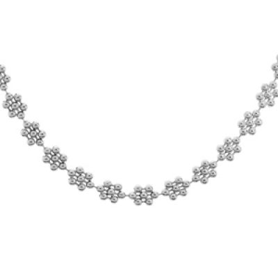 Collier en argent rhodié chaîne avec maillons motifs fleurs 40+4cm