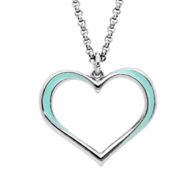 Collier en argent rhodié chaîne avec pendentif coeur couleur turquoise 42+3cm