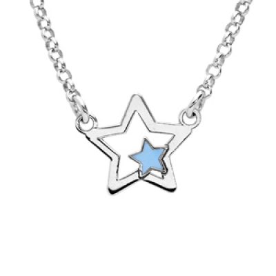 Collier en argent rhodié étoile avec petite étoile bleue 35+5cm