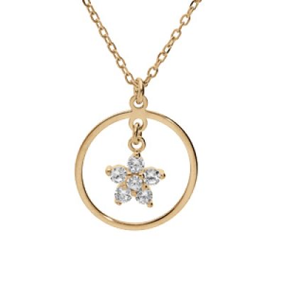 Collier en argent et doré chaîne avec pendentif anneau suspendu et étoile en oxydes blancs 40+5cm