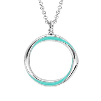 Collier en argent rhodié chaîne avec pendentif cercle couleur turquoise 42+3cm
