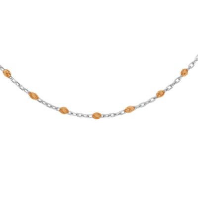 Collier en argent rhodié chaîne avec olives couleur orange transparent 40+5cm