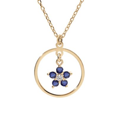 Collier en argent et dorure jaune chaîne avec pendentif anneau et étoile d'oxydes bleu 40+5cm